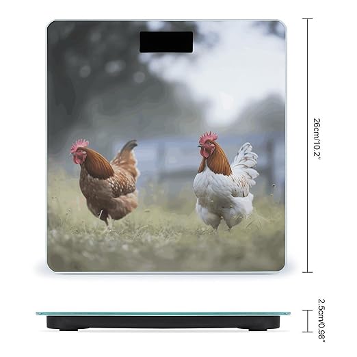Chicken on The Grass Scale for Body Weight Sturdy Tempered Glass Weighing Scales with LCD Display Accurate Digital Bathroom Scale Convenient Body Fat Smart Scales 400lb