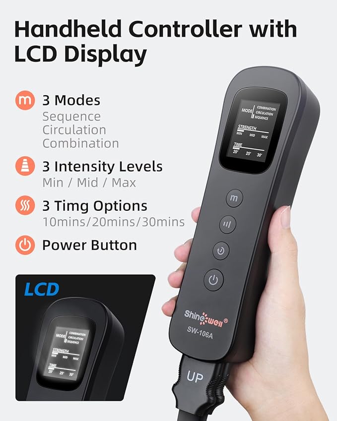 SHINE WELL Leg Compression Massager for Circulation and Pain Relief Full Leg Massager for Swelling with 3 Modes 3 Intensities 3 Timing Options Gift for Dad Mom