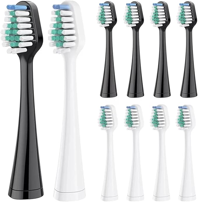 Replacement Toothbrush Heads ForCompatible for Waterpik Electric Adult Oral Hygiene Clean Dental Center Bristle Soft Nozzles(10pcs Black White gr)