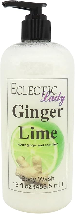 Eclectic Lady Liquid Pearl Body Wash - Ginger Lime Scent 3-in-1 Use For Bubble Bath Hand Soap &amp Body Wash Phthalate-Free Ginger Lime Fragrance Handcrafted in USA (16 oz)