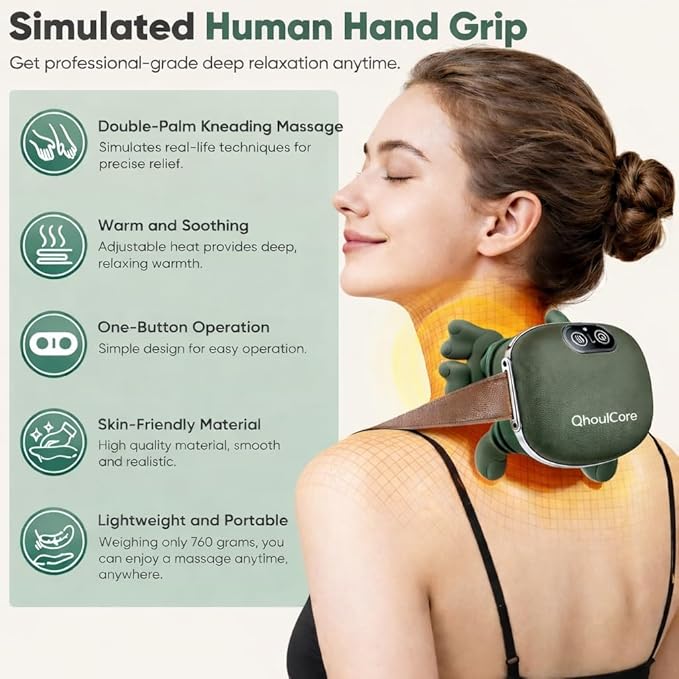 Cordless Neck and Shoulder Massager with Heat Shiatsu Deep Tissue Kneading Massager for Neck and Back Pain Relief Rechargeable Portable Body Massager
