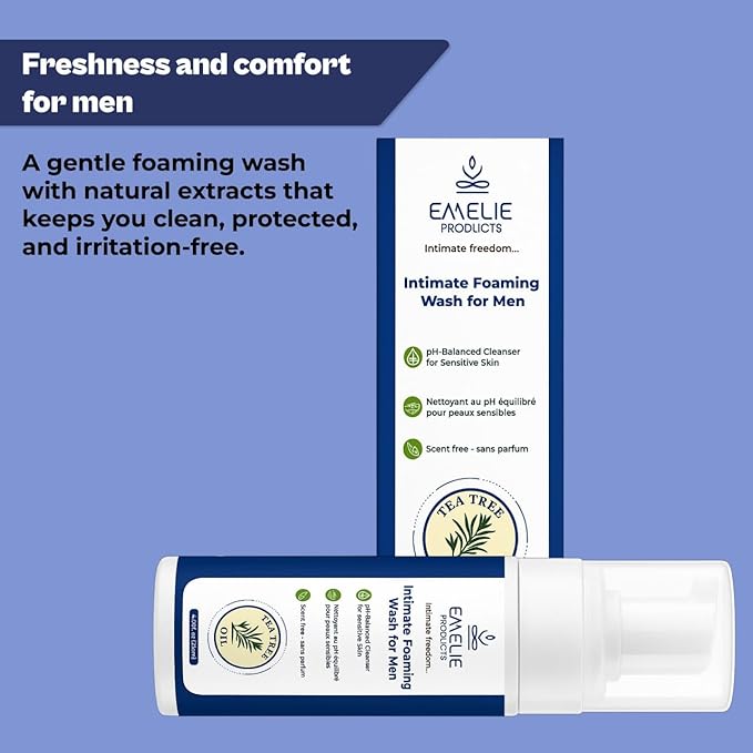 Intimate Wash for Men – Daily Genital Hygiene Foaming Wash Alcohol Free Gentle Men’s Hygiene Wash with Botanical Extracts – Refreshing Foam for Shower Post-Gym &amp Daily Care (4.05 fl oz)