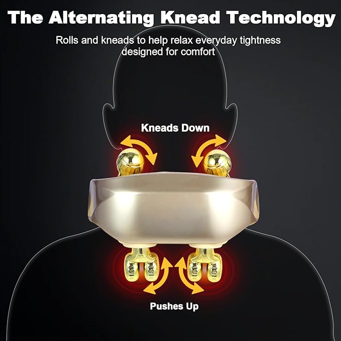 Neck and Shoulder Massager with Heat - Elegant Champagne Gold Massager with 4D Human-Like Shiatsu Grasping Hands-Free Design Soothing Warm Heat Cordless Relaxation Gift for Women &amp Men