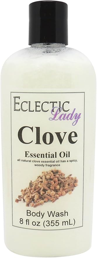 Eclectic Lady Liquid Pearl Body Wash - Clove Essential Oil Scent 3-in-1 Use For Bubble Bath Hand Soap &amp Body Wash Phthalate-Free Clove Essential Oil Fragrance Handcrafted in USA (8 oz)