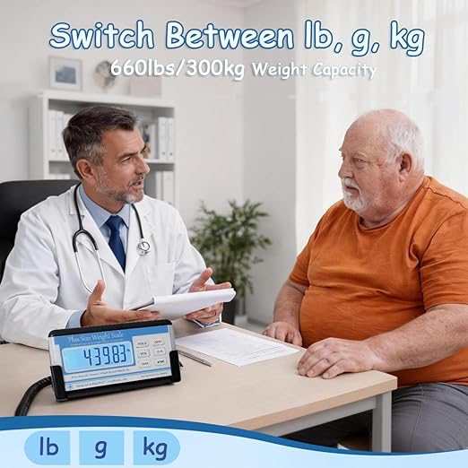 Extra Wide Heavy Duty Scale for Body Weight 300kg/660 Lb Bariatric Scale w. Wall Mount External Digital Display for Plus Size Person Elderly Doctor Office