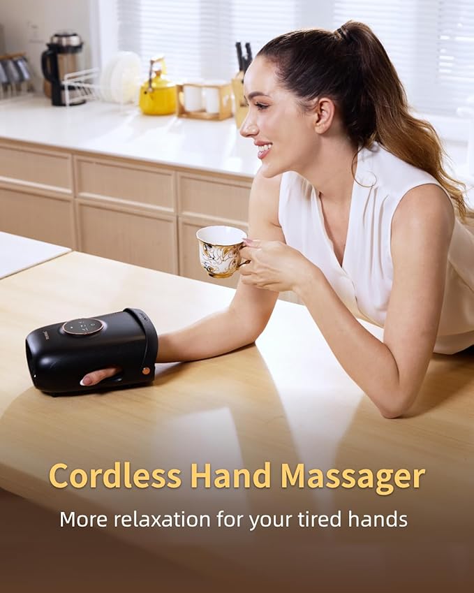 FIT KING Cordless Hand Massager with Compression &amp Heating Fingers Wrap Massage for Arthritis Pain and Carpal Tunnel Large Space for Both Men and Women (Black)