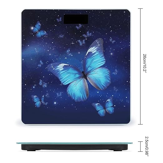 Blue Starry Butterfly Scale for Body Weight Safe Rounded Corners Tempered Glass Digital Bathroom Scale LED Display 400lb Capacity Weight Scales with High Precision Sensors