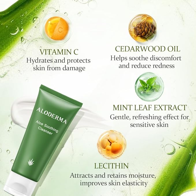 Aloderma Aloe Shower Set - Nourishing Body Wash Soothing Facial Cleanser - Hydrating Soothing Moisturizing
