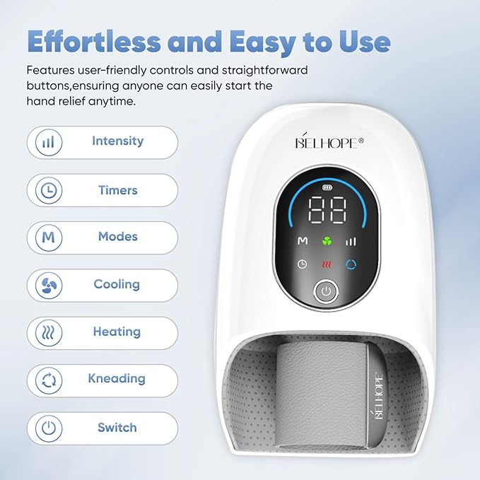 belhope Hand Massager with 9 Modes and 4 Heating for Hot and Cold Therapy Wrist Massager for Arthritis and Carpal Tunnel Relief Hand Massager with Heat and Compression Gifts for Mother White