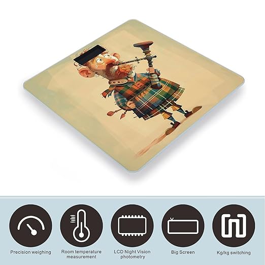 Cartoon Scottish Bagpipe Bathroom Scale Automatic Power On/Off Body Scales LCD Backlight Display Square Digital Scale Rounded Corners Bathroom Scales for Home Bedrooms
