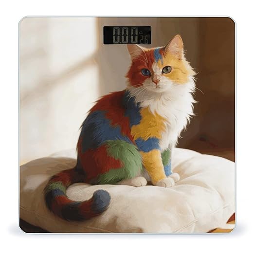 Colorful Cat Weight ScaleClear LED Display Bathroom Digital Weighing ScaleTempered Glass Digital Bathroom Scale for Body Weight Capacity Up to 400 Lbs
