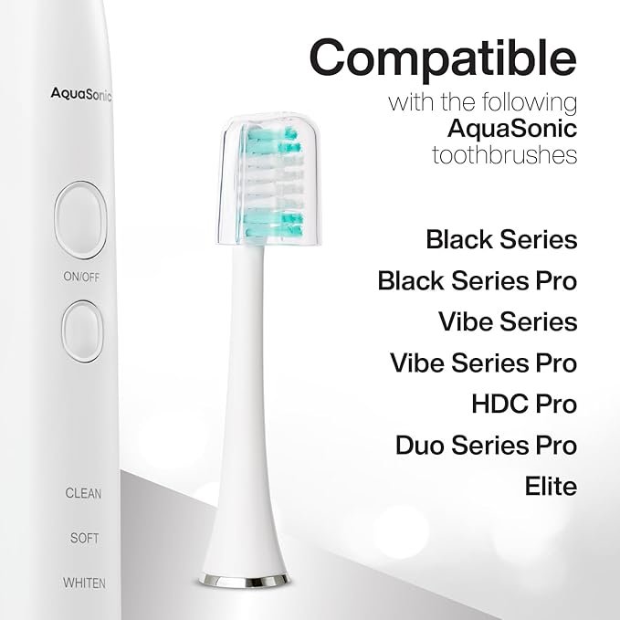 AquaSonic Genuine Standard Replacement Brush Heads | ADA Accepted | for Normal &amp Sensitive Teeth | Compatible with Many AquaSonic Toothbrush Handles (8 Pack White)