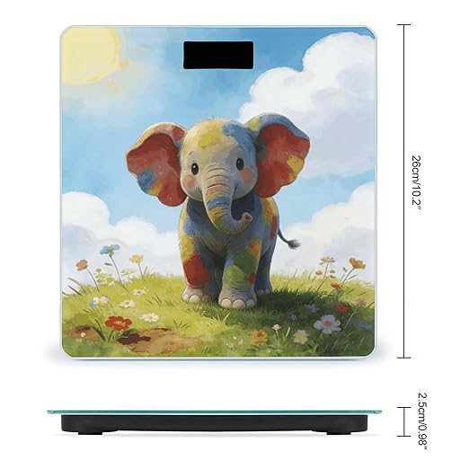 Colorful Baby Elephant Weight ScaleClear LED Display Bathroom Digital Weighing ScaleTempered Glass Digital Bathroom Scale for Body Weight Capacity Up to 400 Lbs