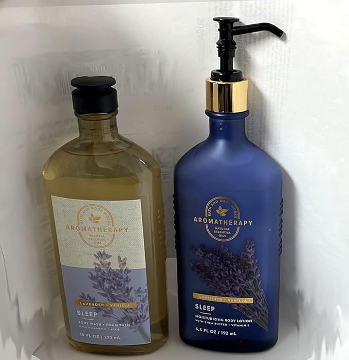 Bath &amp Body Works Aromatherapy Sleep - Lavender + Vanilla Body Lotion 6.5 Fl Oz + Body Wash &amp Foam Bath 10 Fl Oz