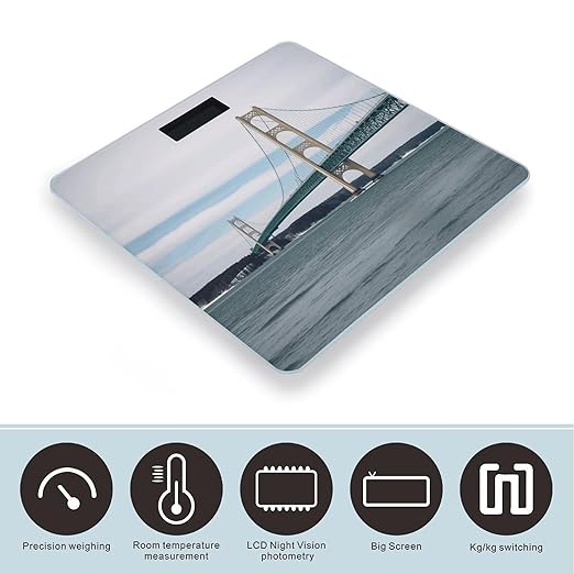 Mackinac Suspension BridgeScale for Body Weight with LCD High Precision Weighing Scales Fashion Sturdy Tempered Glass Weight Scales Easy-to-Read Digital Bathroom Scale for Daily 400lb