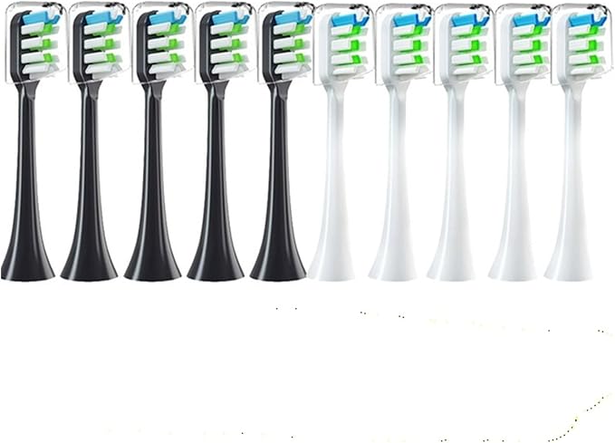 10PCS Replacement Brush Heads Compatible for SOOCAS X3/X3U/X5 Toothbrush Soft Suitable Vacuum Bristle Nozzles(5Black 5White)