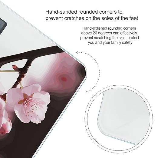Tempting Cherry Blossoms Scale for Body Weight Anti-Slip Digital Bathroom Scale Sturdy Toughened Glass Weighing Scales High Precision Safe Rounded Corners Smart Scales