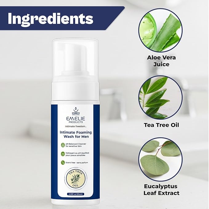 Intimate Wash for Men – Daily Genital Hygiene Foaming Wash Alcohol Free Gentle Men’s Hygiene Wash with Botanical Extracts – Refreshing Foam for Shower Post-Gym &amp Daily Care (4.05 fl oz)