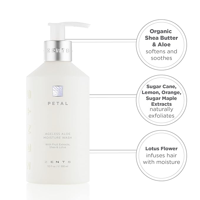 Zents Hand &amp Body Wash (Petal Fragrance) | Hydrating Anti-Aging Cleanser with Organic Shea Butter &amp Aloe for Dry Skin | Gentle &amp Nourishing | 10 fl oz