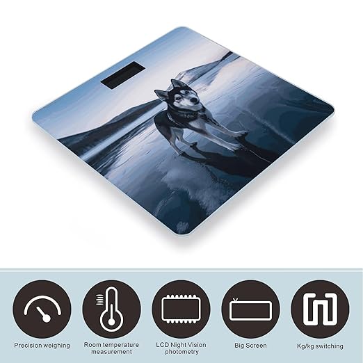 Digital Bathroom Scale for Body Weight Scale with Bright LCD Display High Accuracy Step-On Technology Auto On/Off Husky Dog on A Frozen Lake Digital Scales 400 Lbs /180kg