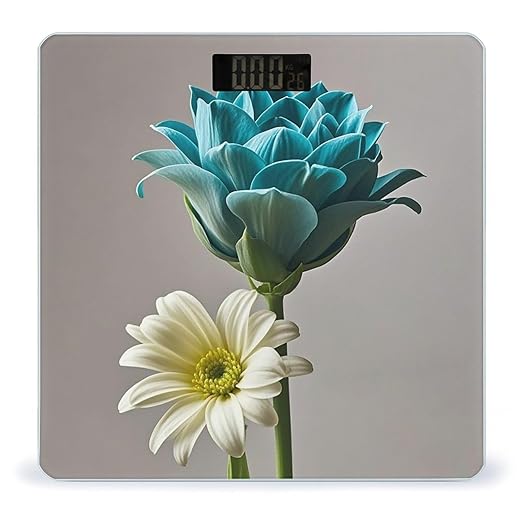 Teal and Flower Scale for Body Weight Digital Bathroom Scale Toughened Glass High Precision Scales for Body Weight with Large LCD Backlight Display Weight Scales