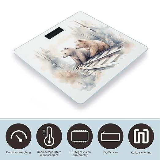 Bear on Train Tracks Digital Bathroom Scale Fashion Unique Weight Scale BMI Anti-Slip Precision Weighing Scales Suitable for Home Bedrooms Use and Gift