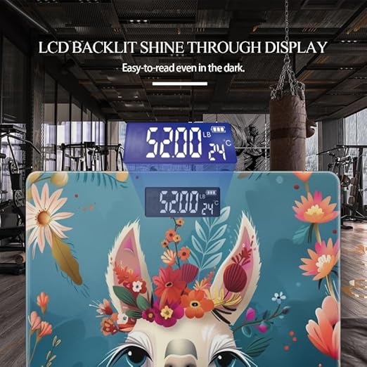 Digital Scale for Body Weight Highly Precision Bathroom Weight Scale 400 lbs with Backlit Display Personalized Scale for Home-Cute Smiling Llama with Colorful Flowers On Head