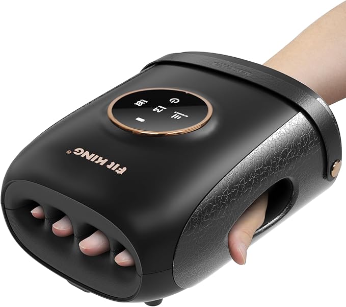 FIT KING Cordless Hand Massager with Compression &amp Heating Fingers Wrap Massage for Arthritis Pain and Carpal Tunnel Large Space for Both Men and Women (Black)