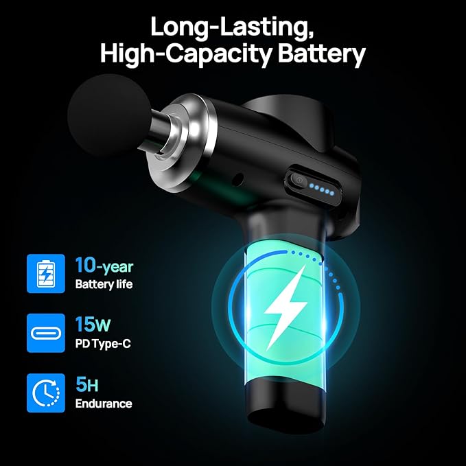 Professional Muscle Massage Gun Deep Tissue Portable Handheld Massager with 5 Speeds and 5 Heads Percussion Back Body Masajeador 12mm Amptitude for Athletes FSA Eligible &amp HSA Approved