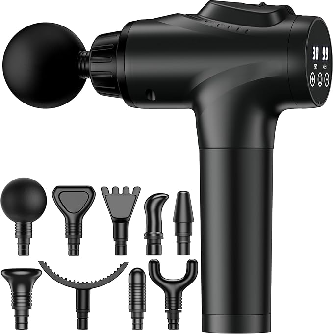 Massage Gun Muscle Massage Gun for Athletes Handheld Electric Deep Tissue Back Massager Percussion Massage Device for Pain Relief with 30 Speed Levels 9 Heads Black