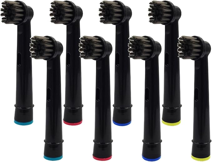 Black Bamboo Charcoal Brush Heads Compatible for Oral B Electric Toothbrush Advance Power/Pro Health/Triumph/3D Excel/Vitality Precision(8pcs Black)