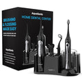 AquaSonic Home Dental Center Rechargeable Power Toothbrush &amp Smart Water Flosser - Complete Family Oral Care System - 10 Attachments and Tips Included - Various Modes &amp Timers (Black)