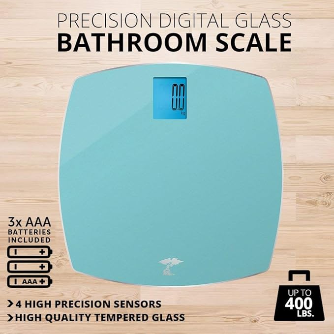 ToiletTree Products 400 lb Capacity Precision Digital Glass Bathroom Scale Blue