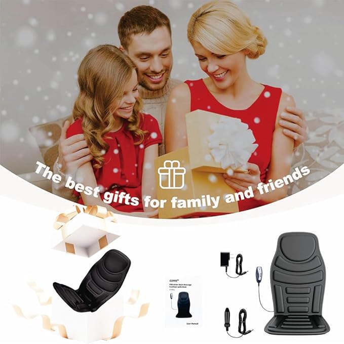 Heated Massage Seat Cushion with Remote Control 8 Vibration Motors Chair Back Massager Heat Therapy Black