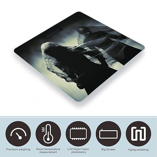 Man Under Black Cloth Scale for Body Weight Anti-Slip Tempered Glass Digital Bathroom Scales Clear LCD Display Weighing Scale Safe Rounded Corners Smart Scales