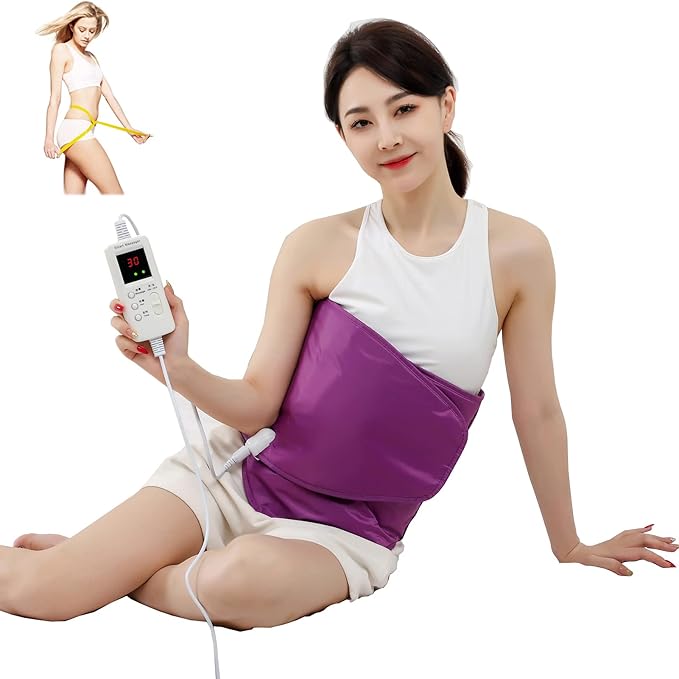 Heating Sauna Belt with Hot Compress &amp Vibration MassageLumbar Abdominal Stomach Belly Massager Back Pain Relief Machine for Body Muscle RelaxWaist Trimmer Fitness Home Exercise(Purple)