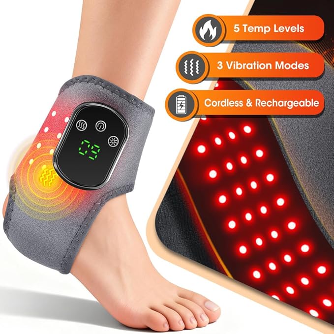 3 in 1 Foot Massager with Heat Red Light Triple Therapy Cordless Portable Ankle Massager 3 Vibration Modes 3 Heat Levels 5 Intensity Levels for Circulation Plantar Fasciitis (Pack of 1)