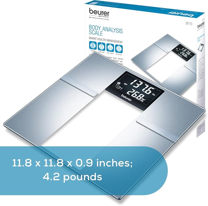 Beurer BF70 Body Fat Scale Weight Water &amp More Smart Digital Scale for Full Body Analysis BMI &amp Calorie Display App Sync via Bluetooth User Recognition 8 Memory Spaces Grey