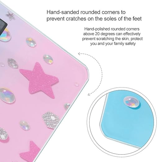 Blue Pink Glitter Weight Scale Large Digital Bathroom Scales with Bright LED Display Non Slip Digital Scale and Step On Fashion Weighing Machine for Body