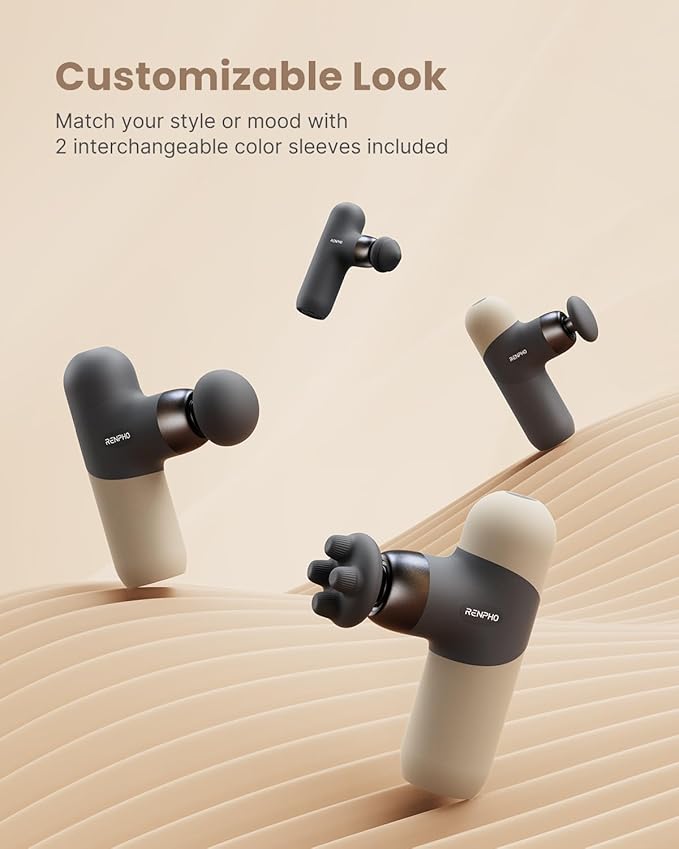 RENPHO Mini Thermal Massage Gun with Heat Portable Deep Tissue Percussion Massager with 4 Heads for Neck &amp Back Comfort Ultra-Quiet Operation for Home Office &amp Travel Includes Compact Carr