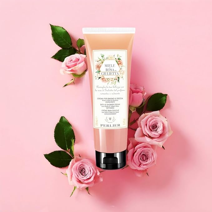 Perlier Miele &amp Rosa di Giulietta Bath and Shower Cream 8.4 fl oz Peach/black