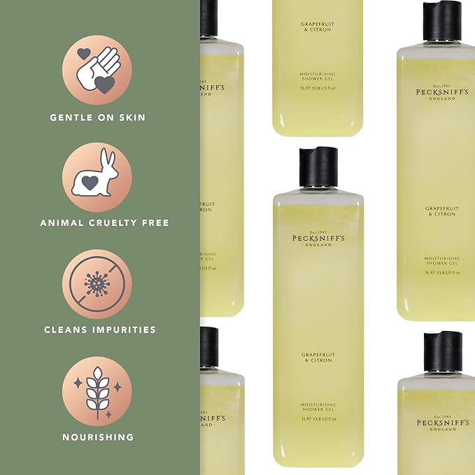Pecksniff's Grapefruit &amp Citron Shower Gel - Gentle Cleanser for Sensitive Skin - Moisturizing &amp Hydrating - All Natural Cruelty Free Body Wash 1000 ml / 33.80 Fl Oz
