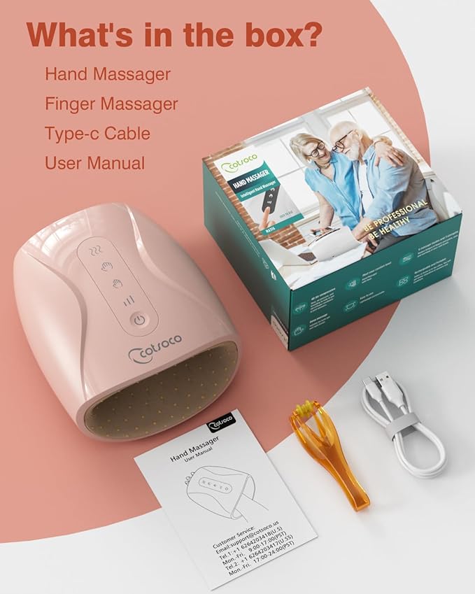 cotsoco Hand Massager Cordless Electric Hand Massager for Arthritis and Carpal Tunnel 6 Levels Therapy Massager with Heat and Compression Birthday Gifts for Women Husband Gifts for Men Women