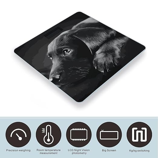 Black Labrador Puppy Scale for Body Weight Highly Accurate Digital Bathroom Body Scale Digital Bathroom Scales for People Anti-Slip Large LCD Display Smart Scales