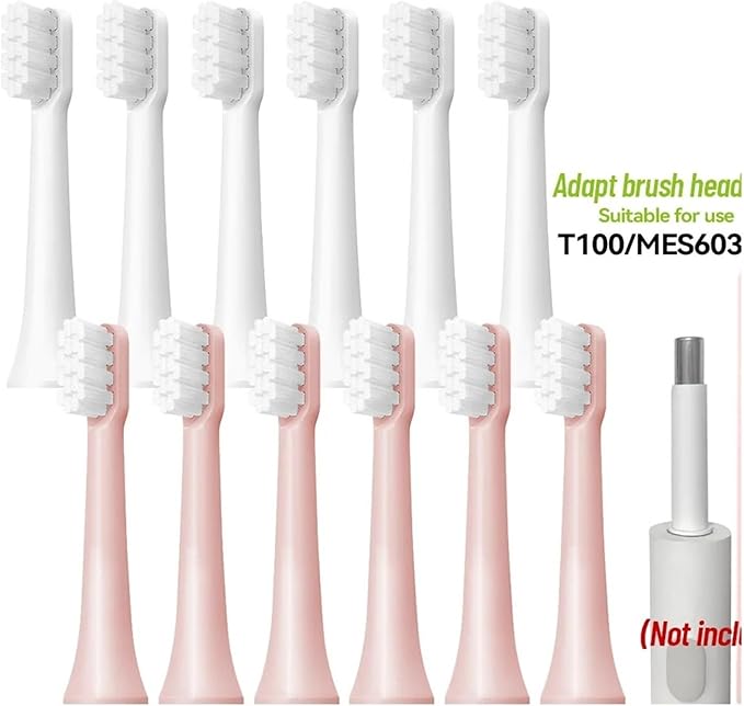 6/12Pcs Replacement Brush Heads Compatible for T100 Mes603 Electric Toothbrush Vacuum Soft Bristle Suitable Nozzles(T100-PK-6PCS)
