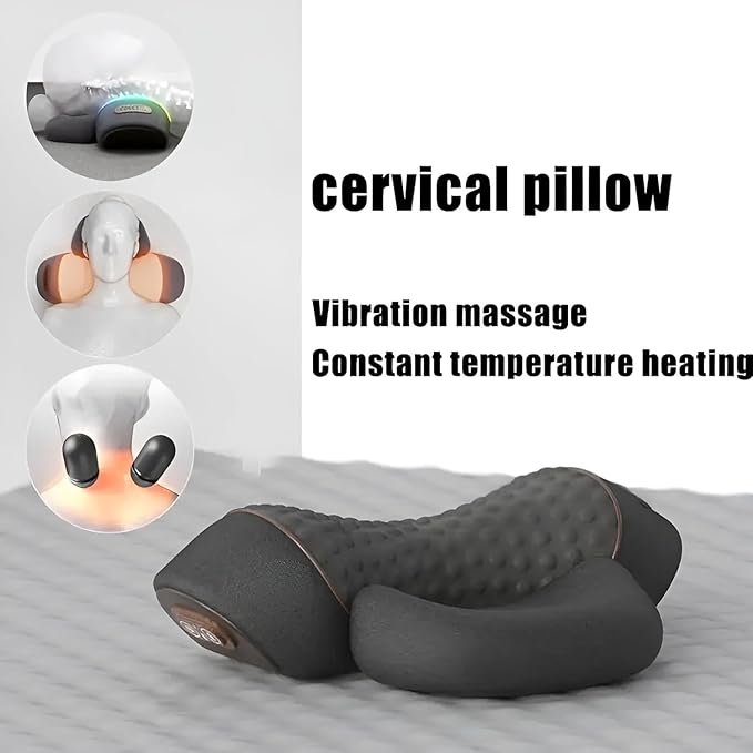3-in-1 Heated Neck Massage Pillow | Memory Foam Cervical Support | Relaxation Pillow for Home &amp Office (Grey)