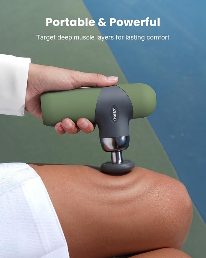 RENPHO Mini Thermal Massage Gun with Heat Portable Deep Tissue Percussion Massager with 4 Heads for Neck &amp Back Comfort Ultra-Quiet Operation for Home Office &amp Travel Includes Compact Carr