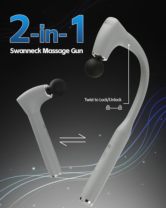 2-in-1 Detachable Percussion Massage Gun with Extension Handle Back Massager for Pain Relief Deep Tissue Muscle Massager for Arm Shoulder Lower Back Thigh Waist Grey