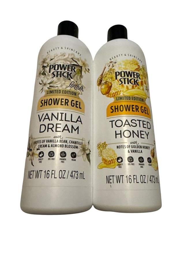 Lot Of 2 New Power Stick Shower Gel TOASTED HONEY SHOWER GEL VANILLA DREAM 16 FL OZ