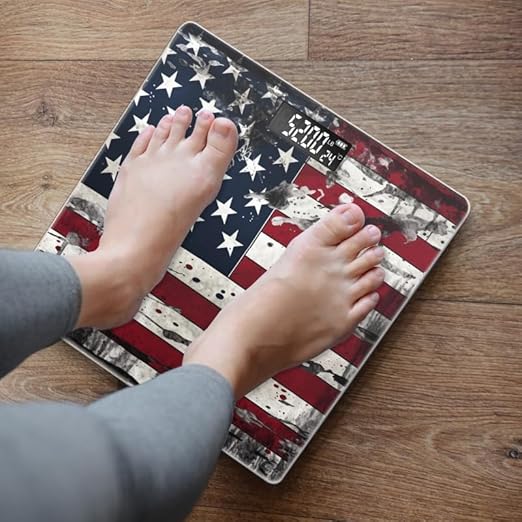 Digital Scale for Body Weight Highly Precision Bathroom Weight Scale 400 lbs with Backlit Display Personalized Scale for Home-American Flag in Distressed Grunge-Inspired